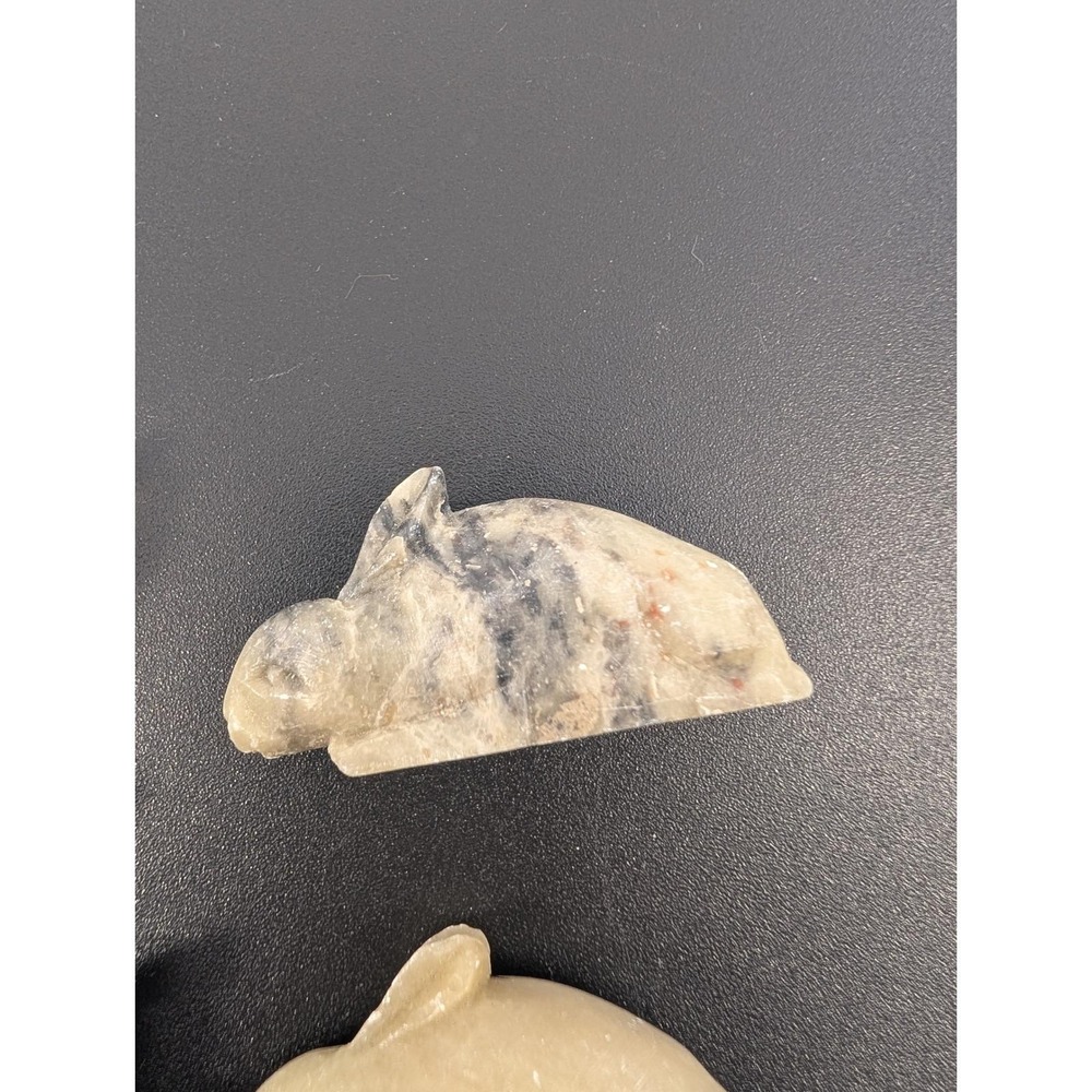 Lot of 4 Vtg Miniature Hand Carved Stone Animal Figurines Elephants & Rabbits - Picture 6 of 7